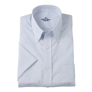 Plain Blue Short-Sleeve Shirt with Button-Down Collar