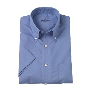 Plain French Blue Short-Sleeve Shirt with Button-Down Collar