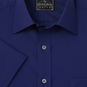 Savile Row Plain Navy Short-Sleeve Poplin Shirt