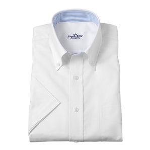 Plain White Short-Sleeve Shirt with Button-Down Collar