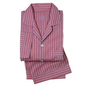 Savile Row Red Blue Reverse Stripe Men` Cotton Poplin Pyjamas