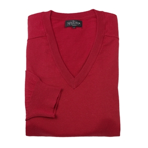 Red Cotton/Cashmere V-Neck Sweater