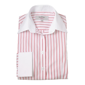 Savile Row Red White Stripe, White Collar and Cuff Women` Shirt
