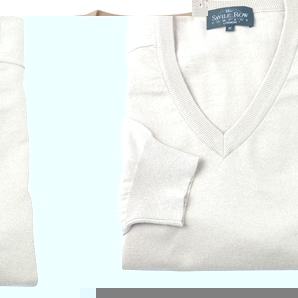 Stone Cotton/Cashmere V-Neck Sweater