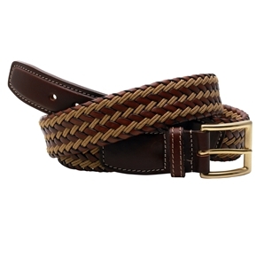 Two-Tone Brown Men` Leather Braided Belt