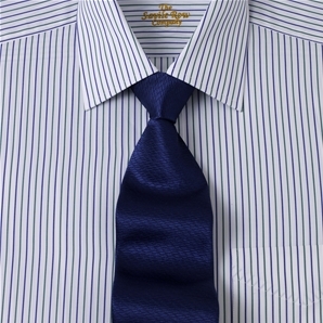 Savile Row White Blue Green Stripe Four Fold Superfine 300 Business Shirt