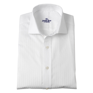 White Satin Stripe Cutaway Collar Fitted Shirt
