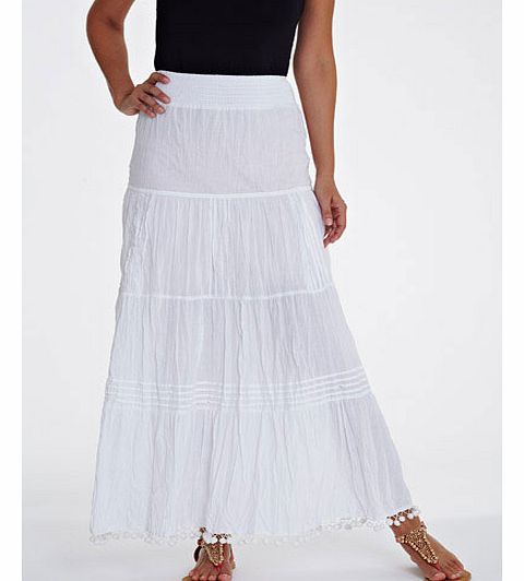 Savoir Cotton Crushed Pom Pom Trim Maxi Skirt