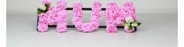 savoy flowers MUM lettered wreath tribute in pink faux silk carnation flowers