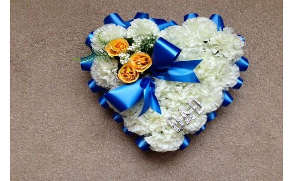 savoy flowers SILK FLOWER HEART DAD BLUE FUNERAL FLORAL WREATH MEMORIAL TRIBUTE