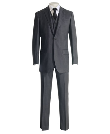 Mens Suit by Savoy Taylors Guild in Charcoal Wide Pinstripe