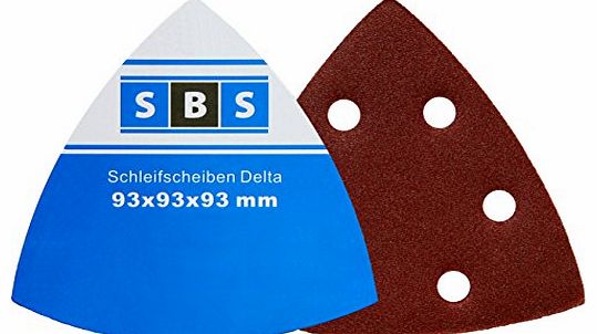 SBS Velcro Sanding Triangles / 93 x 93 x 93 mm / Granulation 180 / for 6-Hole Delta Sanders / Pack of 25