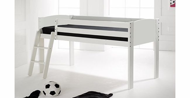 Scallywag Kids Shorty Cabin Bed Mid Sleeper, Solid Pine White. Made In The UK.