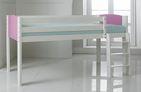 Scallywag Kids Shorty Narrow Cabin Mid-Sleeper Bed w/Straight Ladder. White/Pink. Free Delivery. Made In The UK.