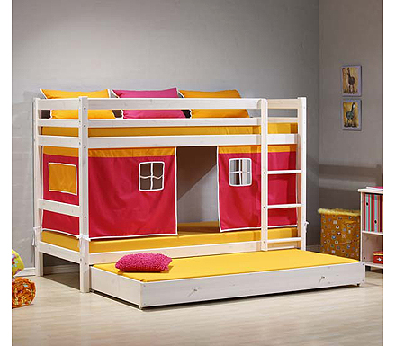 Minnie Solid Pine White Bunk Bed with Pink Tent