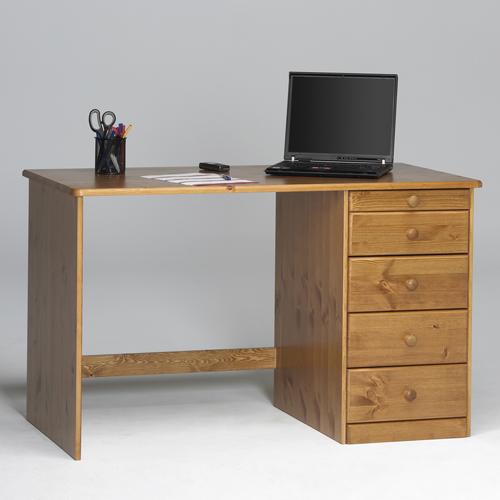 Pine Single Pedestal Desk 5 Drawer