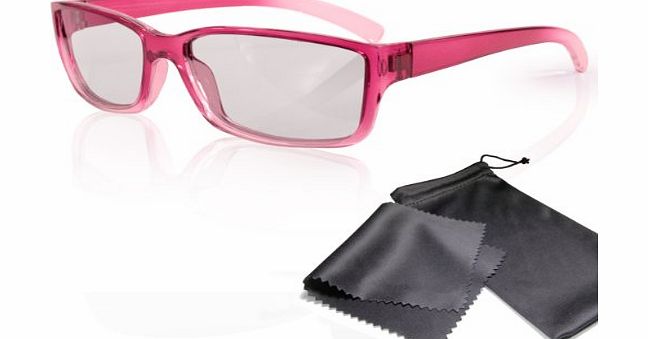 3D Movie Glasses for Children - pink / transparent - for RealD cinema use and passive 3D TVs such as LG ``Cinema 3D`` and Philips ``Easy 3D``- circularly polarized - with pouch