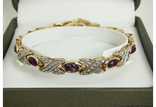Womens Gold Colour Magnetic Bracelet With Amethyst Purple Colour Gem Stones In Gift Pouch, Arthritis Aid, Pain Relief