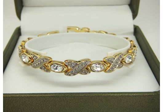 Womens Gold Colour Magnetic Bracelet With Silver Gem Stones In Gift Pouch, Arthritis Aid, Pain Relief