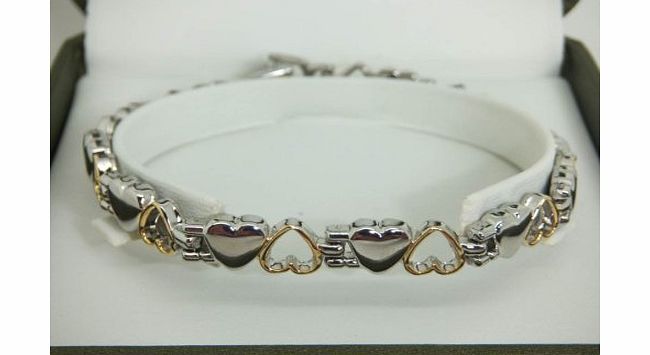 Womens Heart Shaped Gold & Silver Colour Magnetic Bracelet In Gift Pouch, Arthritis Aid, Pain Relief