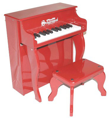 Red upright piano