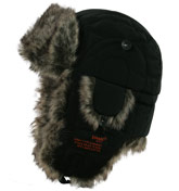 Schott Black Faux Fur Ear Flap Hat