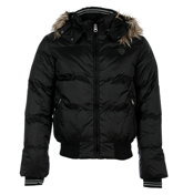 Schott Black Hooded Padded Jacket