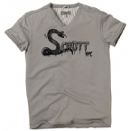 Schott Mens V-Neck Flock T-Shirt Light Grey