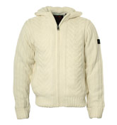 Schott Off-White Full Zip Hooded Sweater