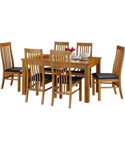 Schreiber Windsor Oak Finish Dining Table and 6 Slatted