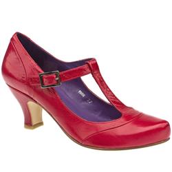 Female Bel T-bar Court Leather Upper Low Heel in Red
