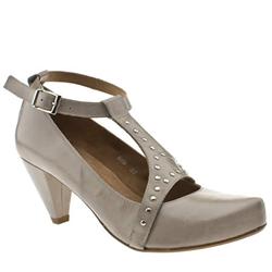 Female Bob Stud T-bar Leather Upper Low Heel in Grey