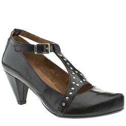 Schuh Female Bob Stud T-bar Leather Upper Low Heel Shoes in Black, Grey