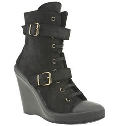 Female Cissy Lace Strap Wedge Suede Upper Casual in Black