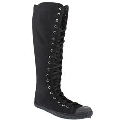 Female Curly Lace Knee High Fabric Upper Casual in Black