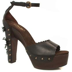 Schuh Female Kassi Flower Wood Pf Leather Upper Evening in Black