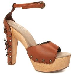 Schuh Female Kassi Flower Wood Pf Leather Upper Evening in Tan