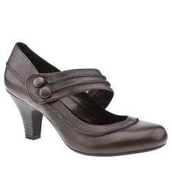 Female Kia Button Bar Court Leather Upper Low Heel in Dark Brown