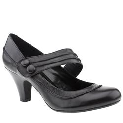 Female Kia Button Bar Court Leather Upper Low Heel Shoes in Black, Dark Brown