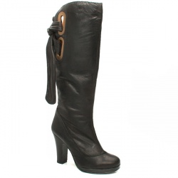 Schuh Female Plat Tie Back Pf Knee Leather Upper in Black