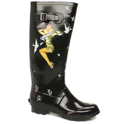 Schuh Female Rain Tattoo Welly Manmade Upper Casual in Black and Pink