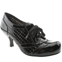 Female Roche Perforated Lace Up Patent Upper Low Heel Shoes in Black