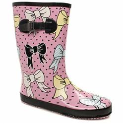 Female Splash Bow Welly Manmade Upper Ankle Boots in Navy and Burgundy