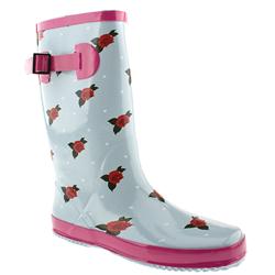 Female Splash Floral Welly Manmade Upper Casual in Pale Blue