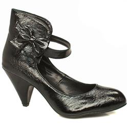 Female Sugar High Side Bow Patent Upper Low Heel in Black