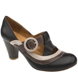 Schuh Female Unzue Panel T-Bar Leather Upper Low Heel Shoes in Black and Grey