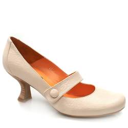 Schuh Female Venet-2 Bar Court Leather Upper Low Heel in Beige, Dark Brown