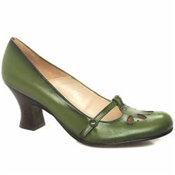 Schuh Female Virgo C/O T-Bar Court Leather Upper Low Heel in Green