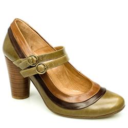 Schuh Female Zico Panel 2-Bar Leather Upper Low Heel in Khaki