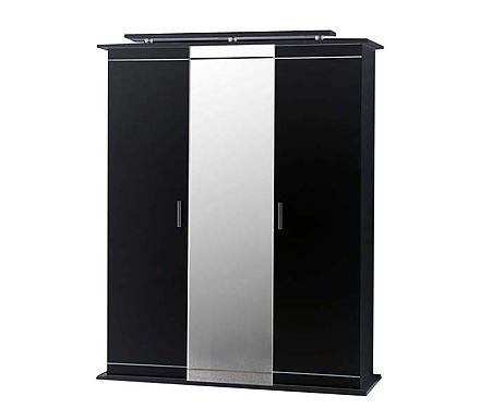 Sciae Moon High Gloss Black 3 Door Mirrored Wardrobe